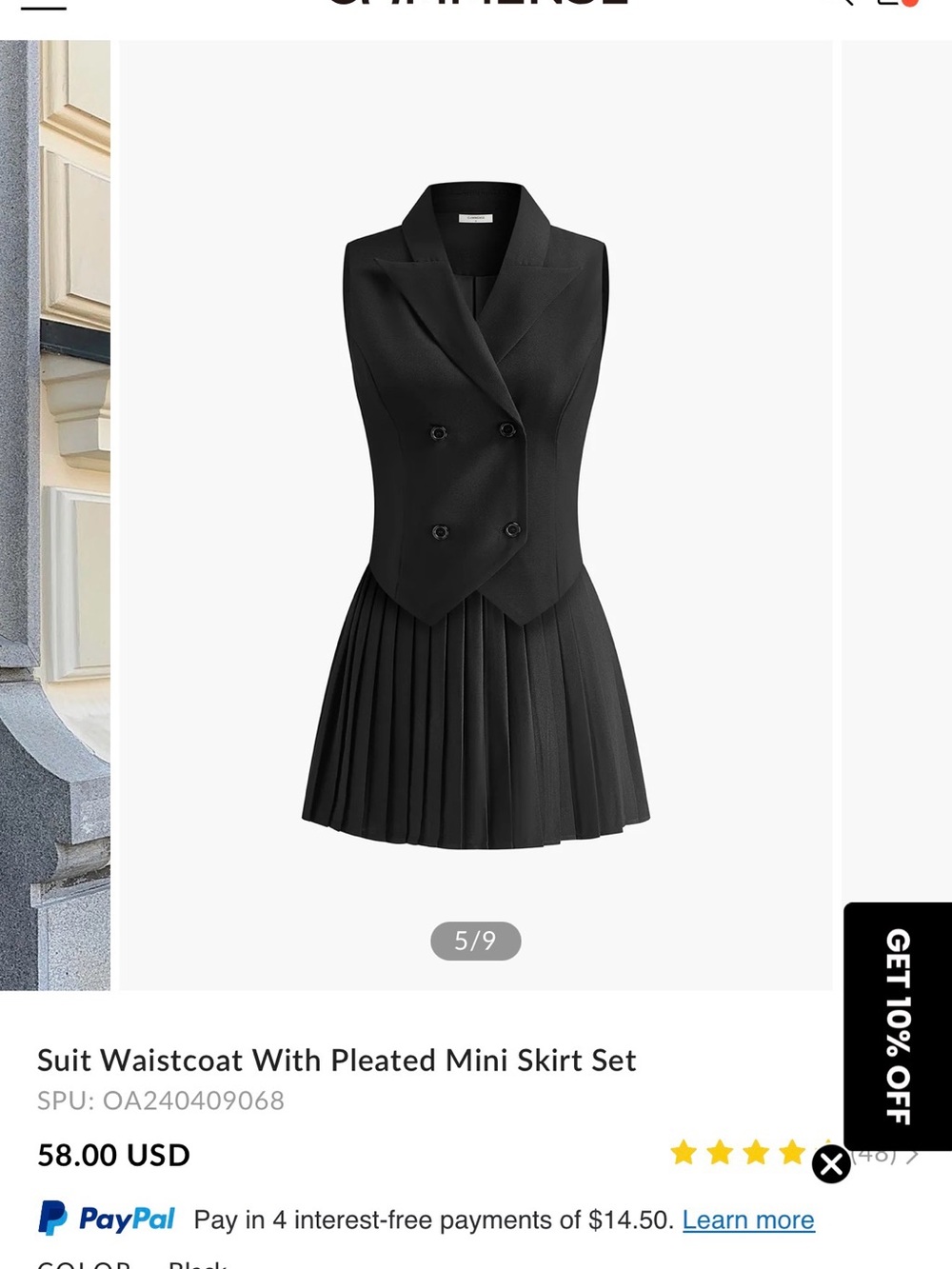 Commense Black Suit Waistcoat with Pleated Mini Skirt Set size Medium NWT